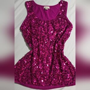 LOFT Fuchsia Sequin Tank Top